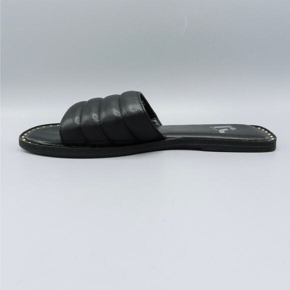 Report Rosalee Puff Slide Sandals Studded Sz 7 Black Faux Leather Square Toe - Picture 4 of 10